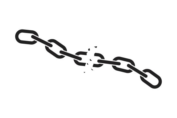 Illustration of a black broken chain on a white background.
